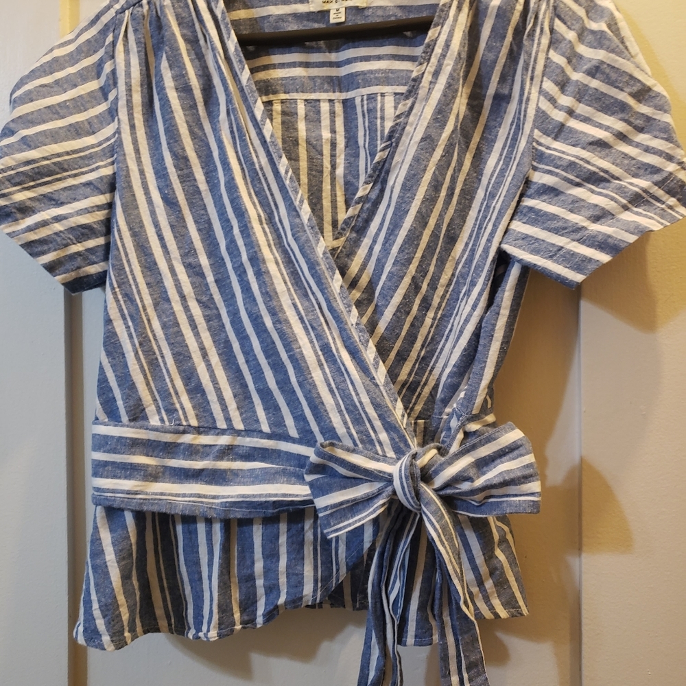 Max Studio Chambray Peplum Wrap Top